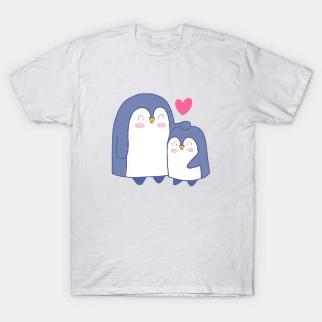 Cartoon Cute Penguin Family Art T-Shirt by MariaStore